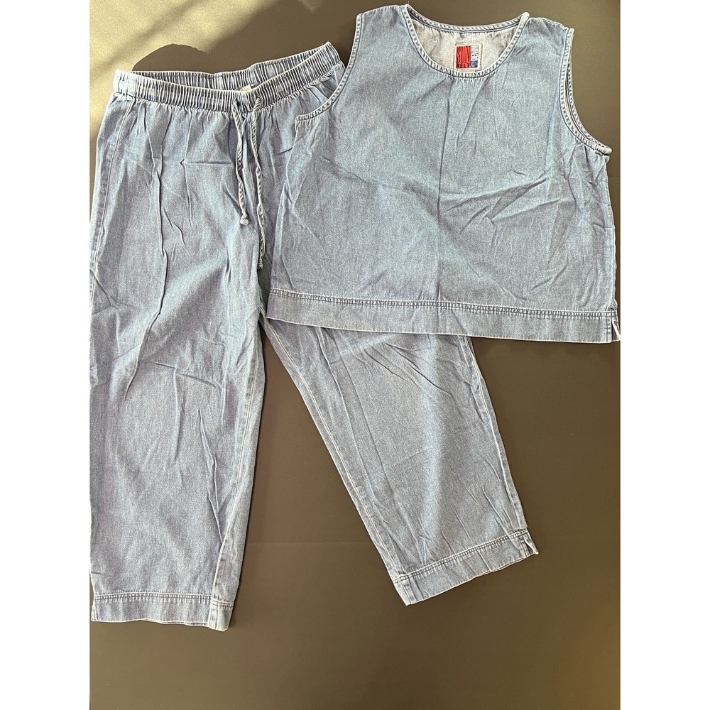 Vintage Sun Belt Denim Jean Suit Set Women's L Stretch Flared‎ Jeans Y2K 2 Piece